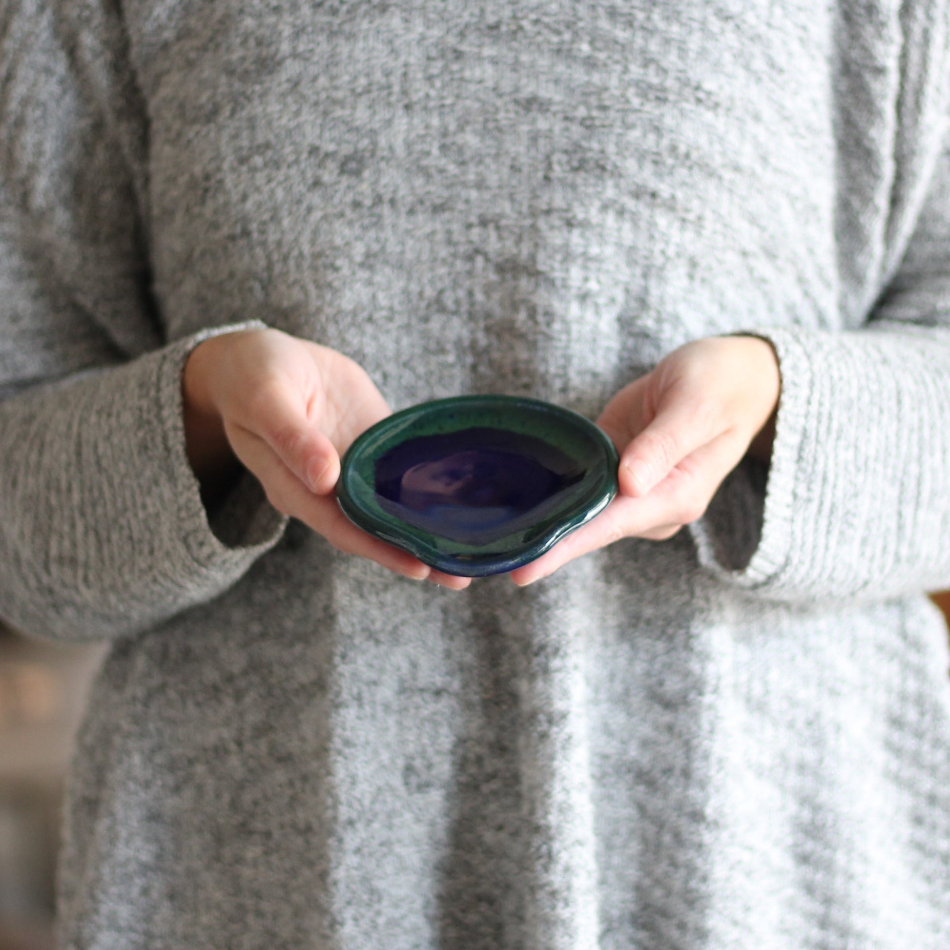 Handmade Pottery | Spoon Rest - Navy + Green image