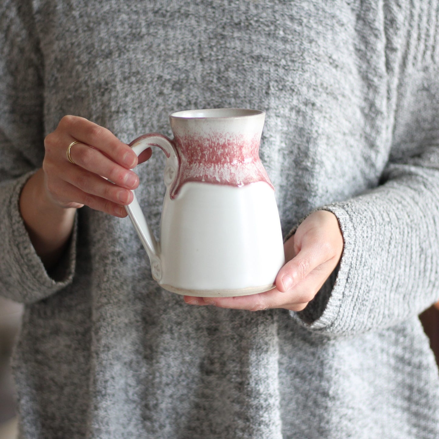 Handmade Pottery | 12-14 oz. Large Mug - White + Red image