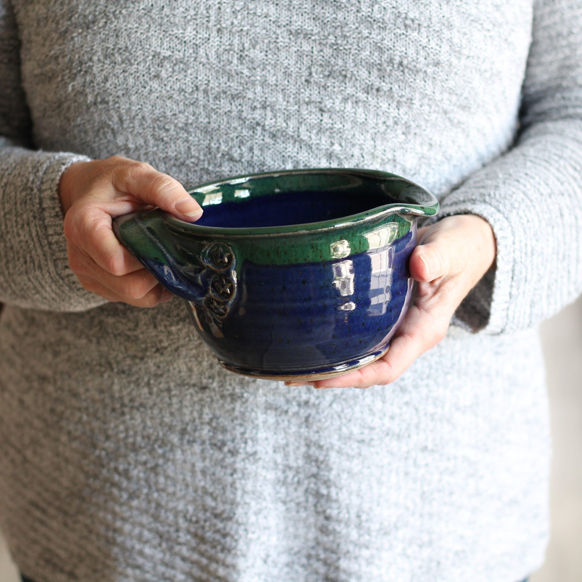 Handmade Pottery | Small Batter Bowl (9 colors) - Navy + Green image