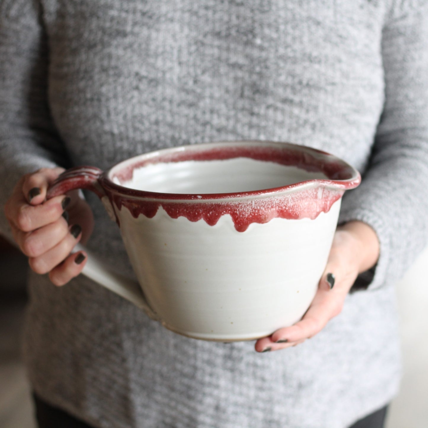 SECONDS SALE | Handmade Pottery | Large Batter Bowl - White + Red image