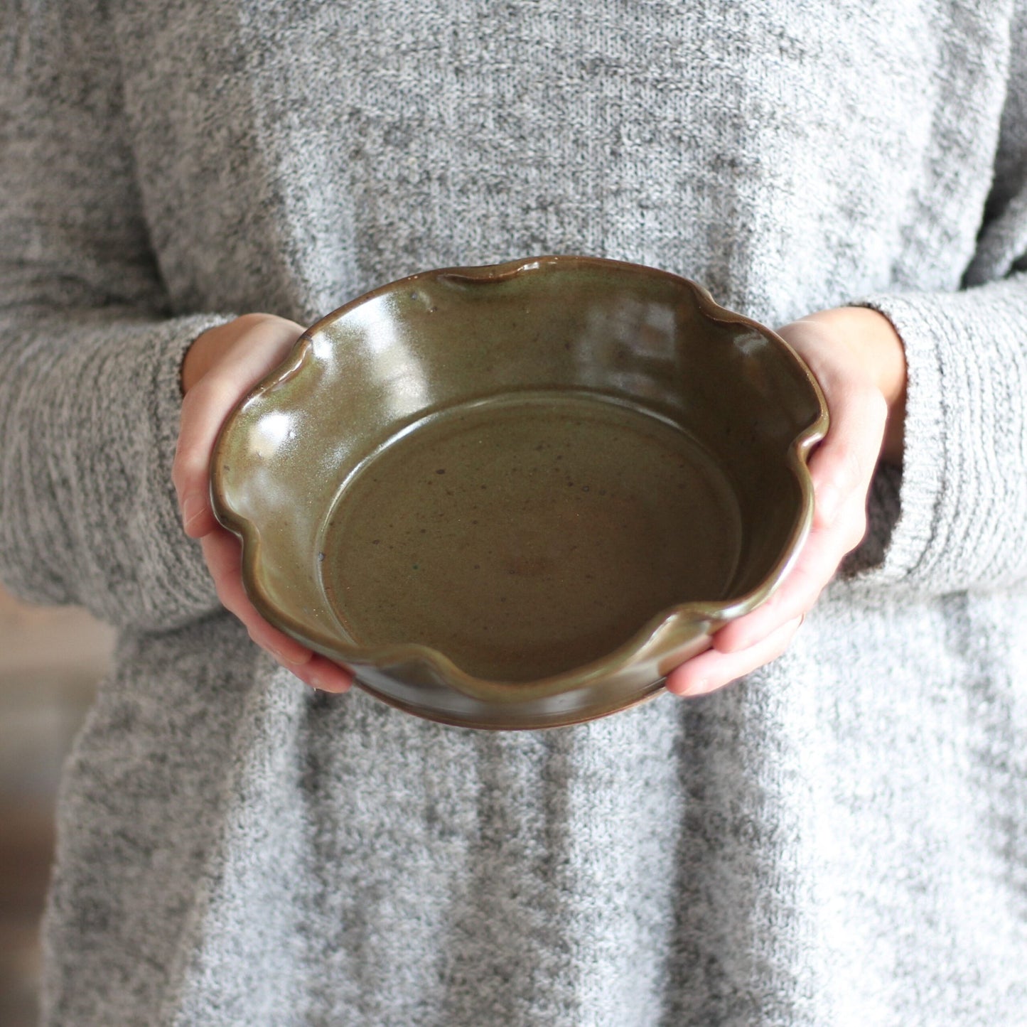 SECONDS SALE | Handmade Pottery | Small Pie Plate - Olive image