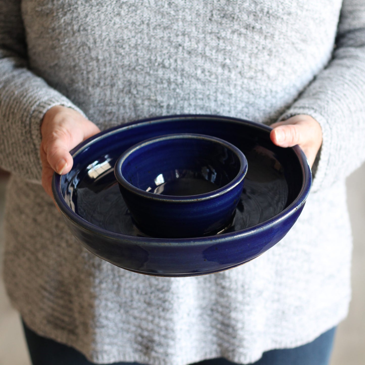 SECONDS SALE | Handmade Pottery | Large Chip n' Dip Bowl - Navy image