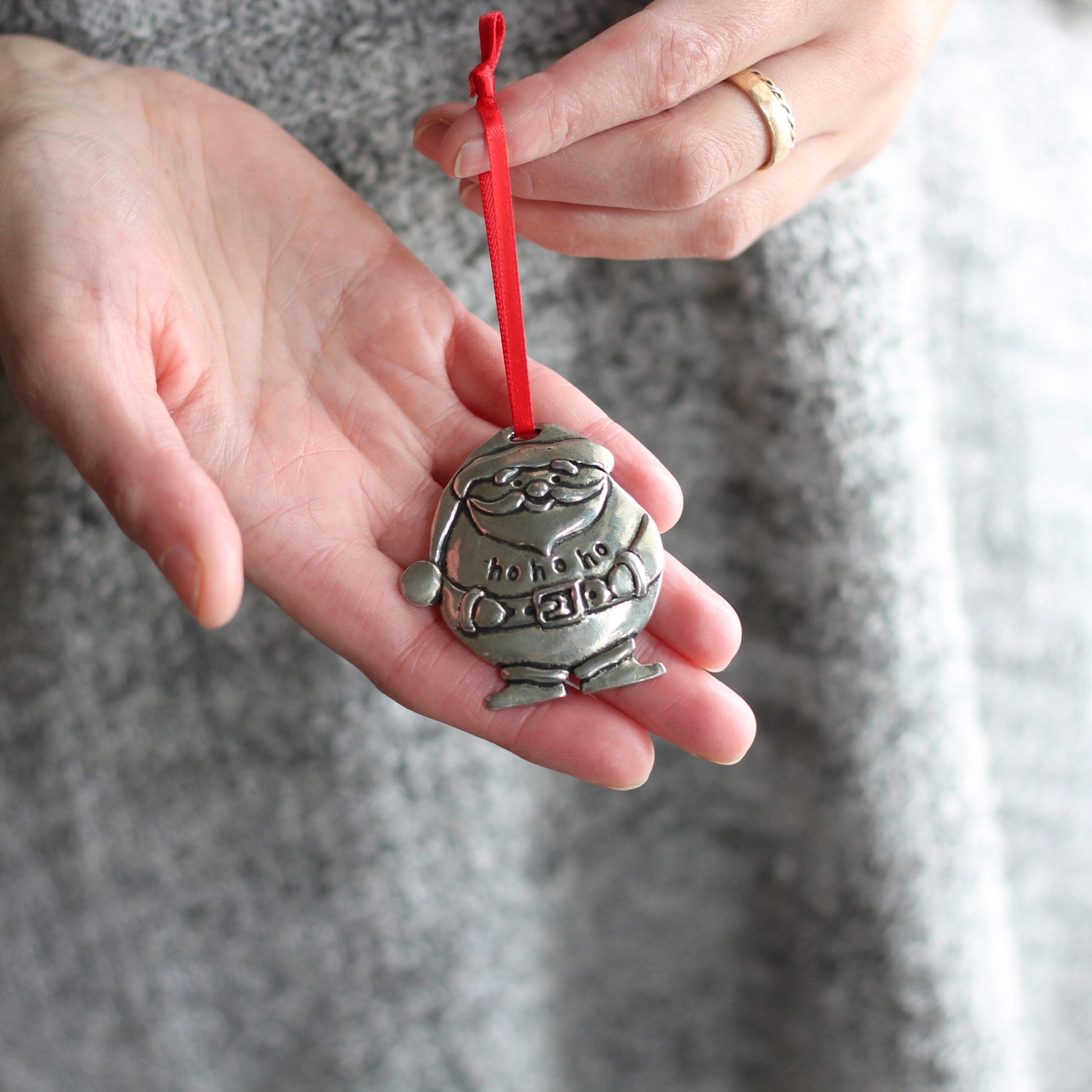 Handmade Pewter Round Ornaments | 10 Styles - Santa $16 image