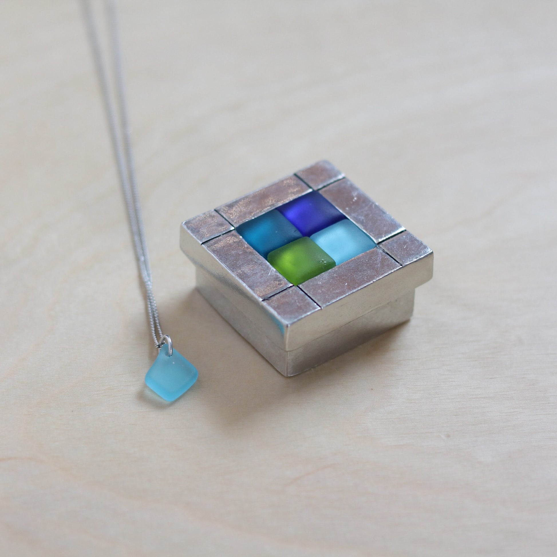 Handmade Pewter Boxed Necklace Set - Sea Glass $32 image